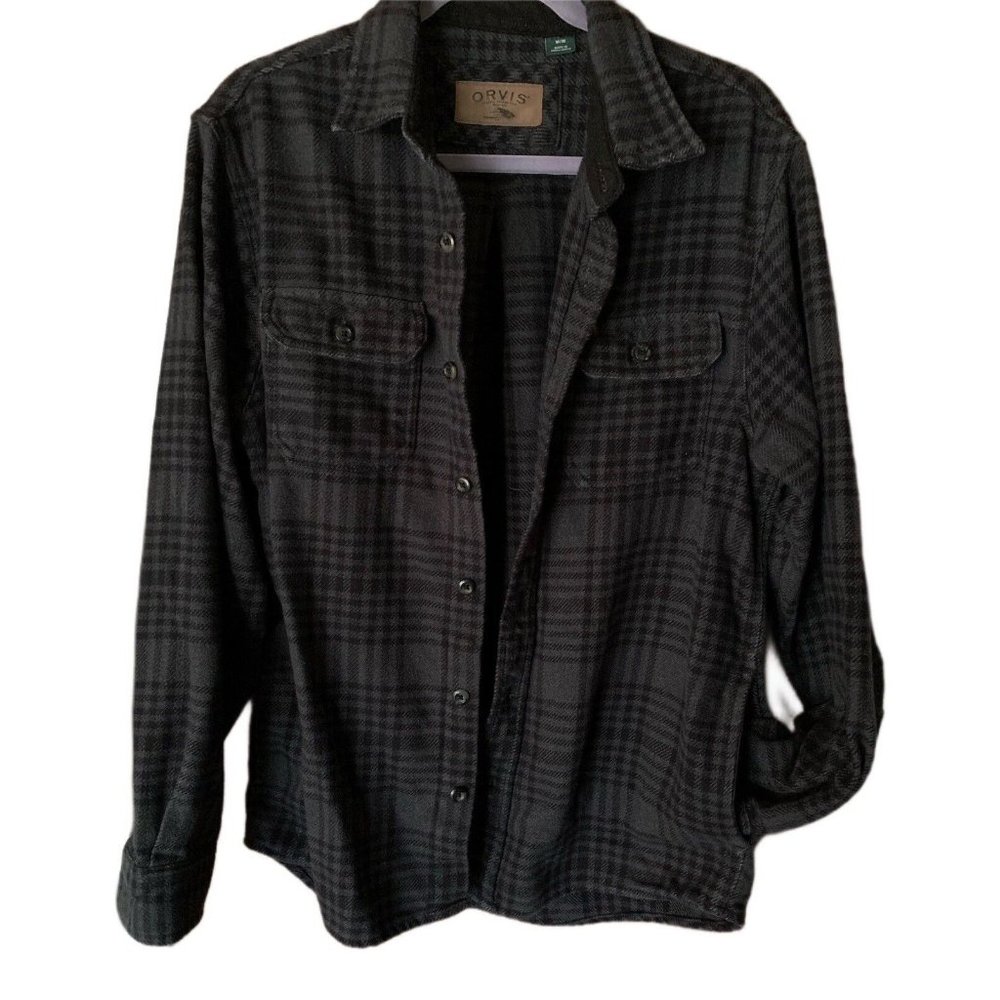Orvis Heavyweight Big Bear Brushed Flannel Black/Gray Plaid Shirt 1312417 M - Picture 3 of 6